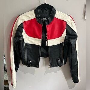 UO Jordan Faux Leather Fitted Racer Moto Jacket